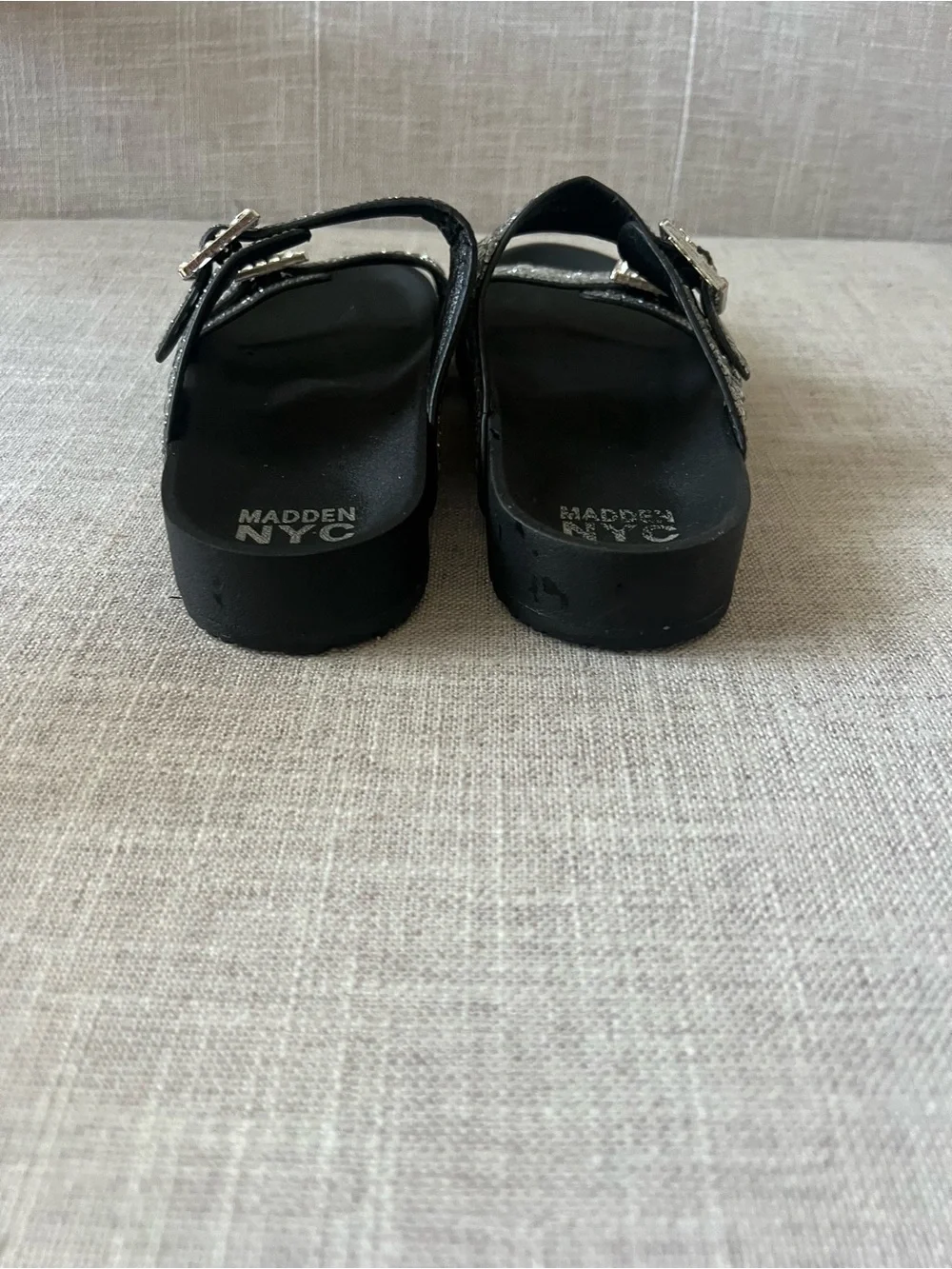 Madden NYC Girls' 2 Black Jeweled Double-Buckle casual princess Slide Sandals